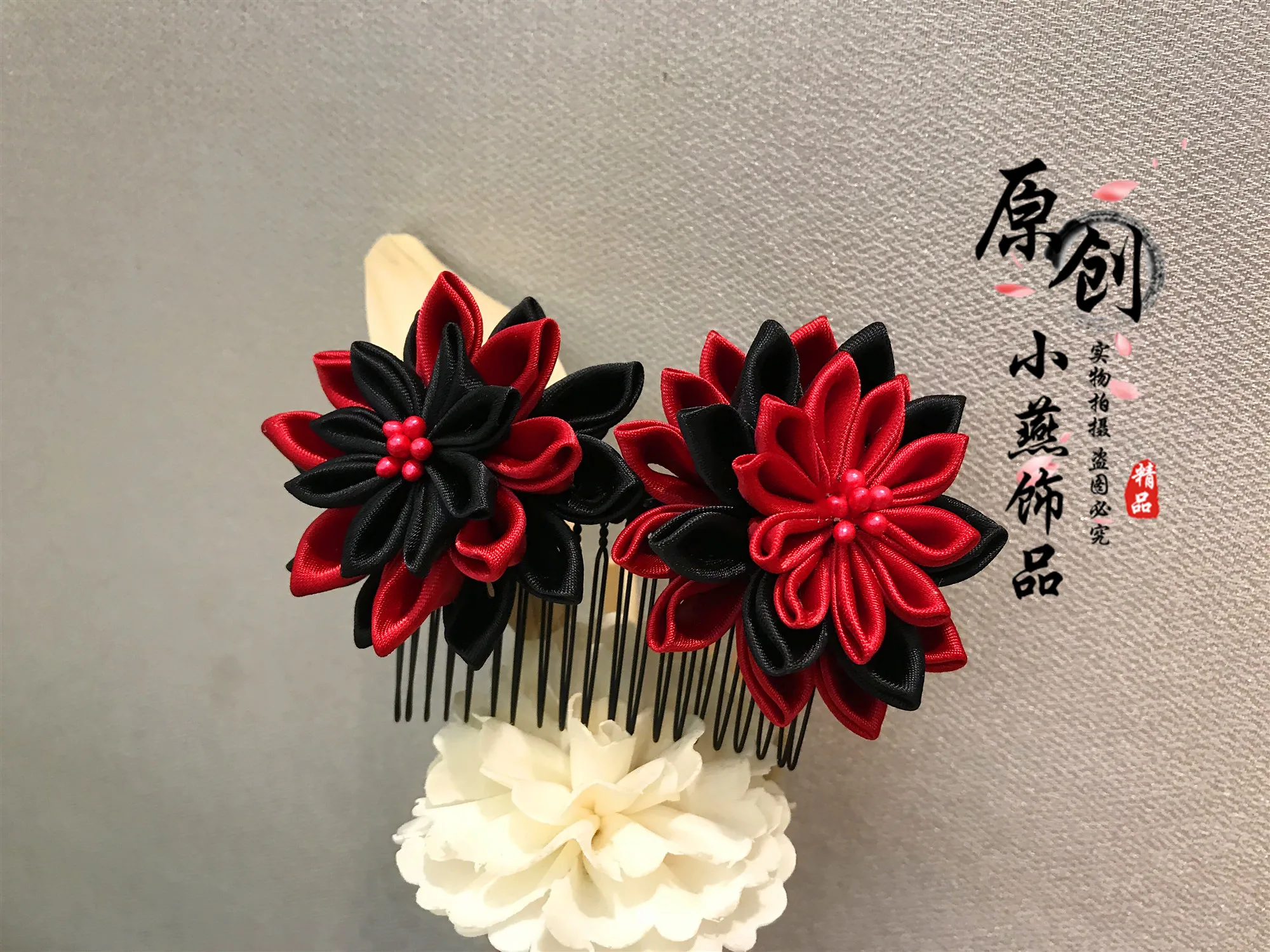Японский стиль винтажная ручная работа ткань цветок красная кисточка заколка для волос гребень аксессуары для японской одежды firkete/Horquilla - Цвет: comb