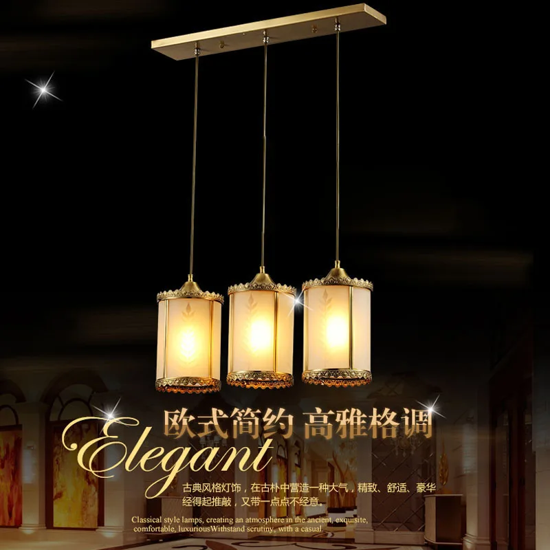 

European Style Full Copper Lamp Restaurant Light Warm Simple Creative Round and Rectangular Three Head Mediterranean Lamps