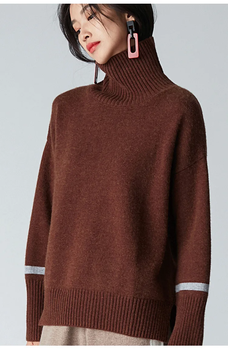 Nouveau Femme Épaissir Cachemire Pull Col Qualité La Pulls Mode Chemise Style Top Tricot En Paresse Haute 2018 Roulé Femmes Court IgaxSOI