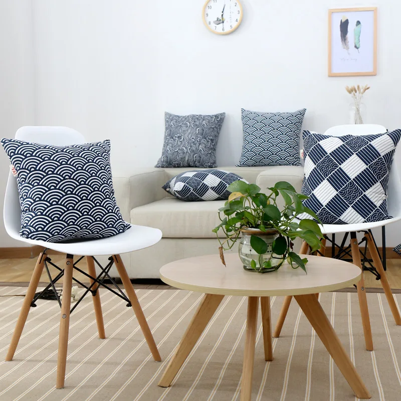 

Modetn Japanese Cotton And Linen Pillow Case Geometric Plaid Wave Pattern Pillow Cover Universal Cushion Cover Home Decoration