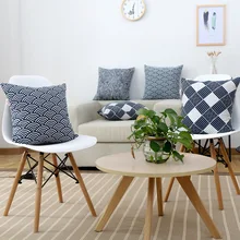 Modetn Japanese Cotton And Linen Pillow Case Geometric Plaid Wave Pattern Pillow Cover Universal Cushion Cover Home Decoration chic quality polar bear pattern cotton and linen pillow case(without pillow inner)