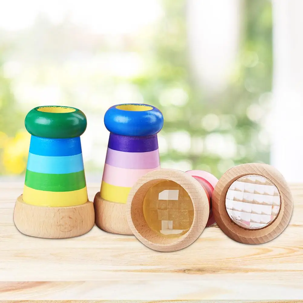 Wooden Mini Kaleidoscope Children's Polygon Rainbow Wooden Toys Puzzle Early Education Infants Grasping Prism Toy For Children