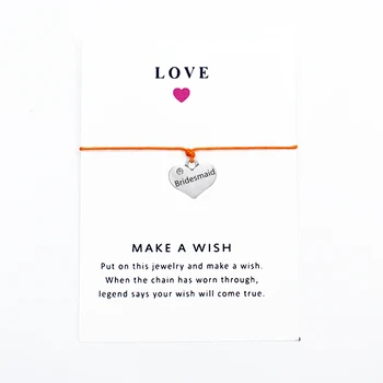 

10PCS Fashion Heart English Alphabet BRIDESMA Charm Wax Rope Card Wish Bracelet Jewelry Infinity Bangle With Card Jewelry
