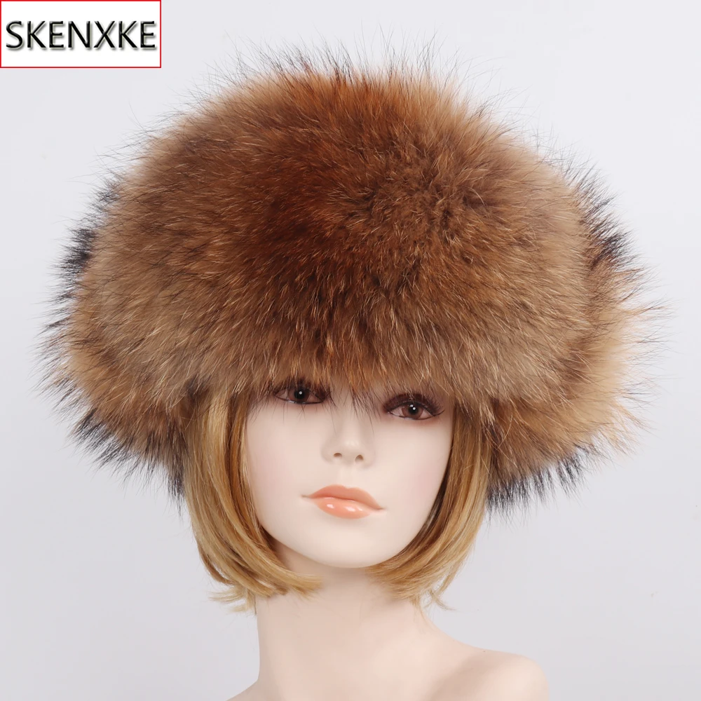 

New Unisex Luxury Winter Russian Real Fox Fur Hat Warm Soft Quality 100% Real Raccoon Fur Bombers Cap Real Sheepskin Leather Hat