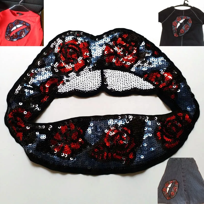 

1pc large Sequin patches for clothing DIY Sew on lip patch Embroidery applique parche ropa clothing accessories