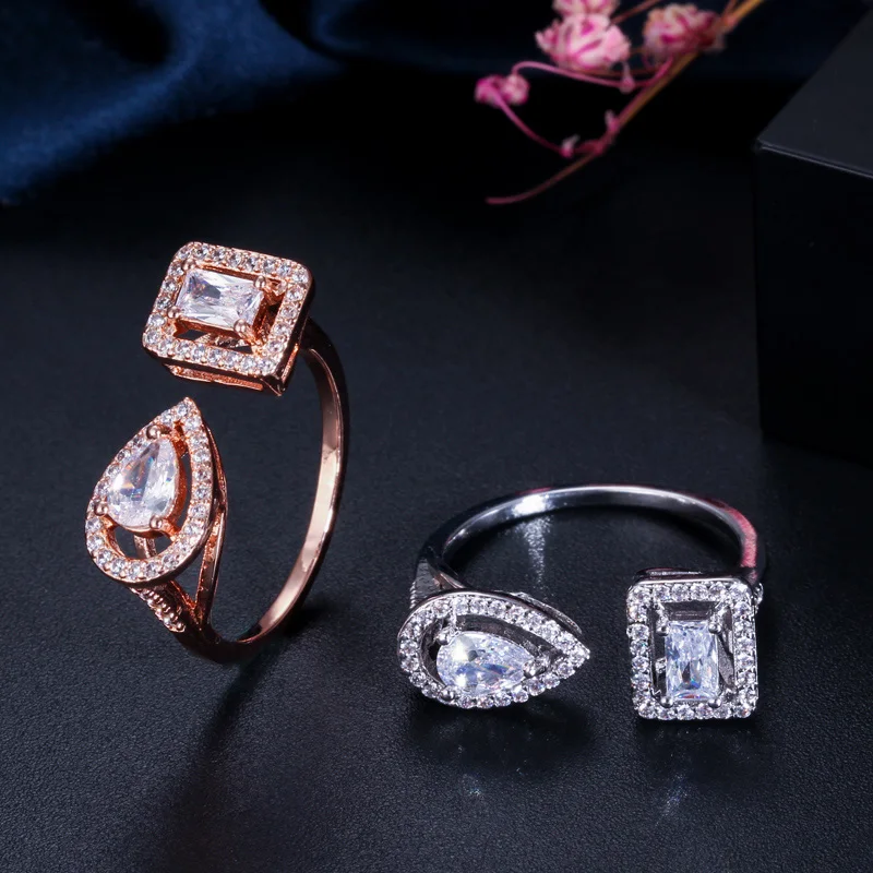 CWWZircons, открытые манжеты, великолепные камни из кубического циркония, модное серебряное и розовое золото, регулируемое кольцо для женщин R135