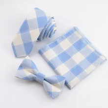 6 см светло-голубой Цвет Галстук Набор хлопок Для Мужчин's Галстуки бабочкой платок носовой платок плед Галстуки для Для мужчин партии галстук синий и белые квадраты