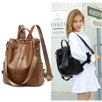 

2019 Women Leather Backpacks High Quality Female Vintage Backpack Travel Shoulder Bag Mochilas Feminina School Bags For Girls