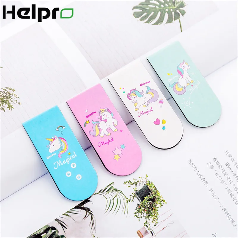 Helpro 4 шт./упак. Kawaii Единорог Закладка Клип милые мини Магнитные Закладки для