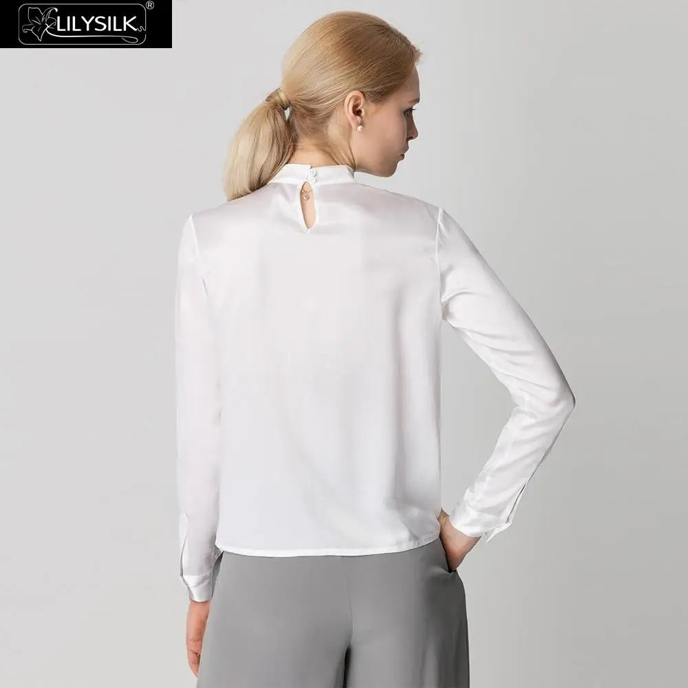 LilySilk блузка безграничный стиль варианты в шелковом стоячим воротником Дамы
