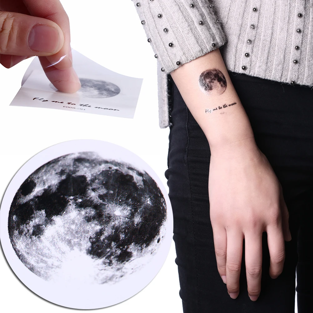 

1 Sheet Grey Moon Earth Design Waterproof Temporary Fake Tattoo Stickers Vintage Tattoo Sticker Make Up Tools 6.5*5.5cm