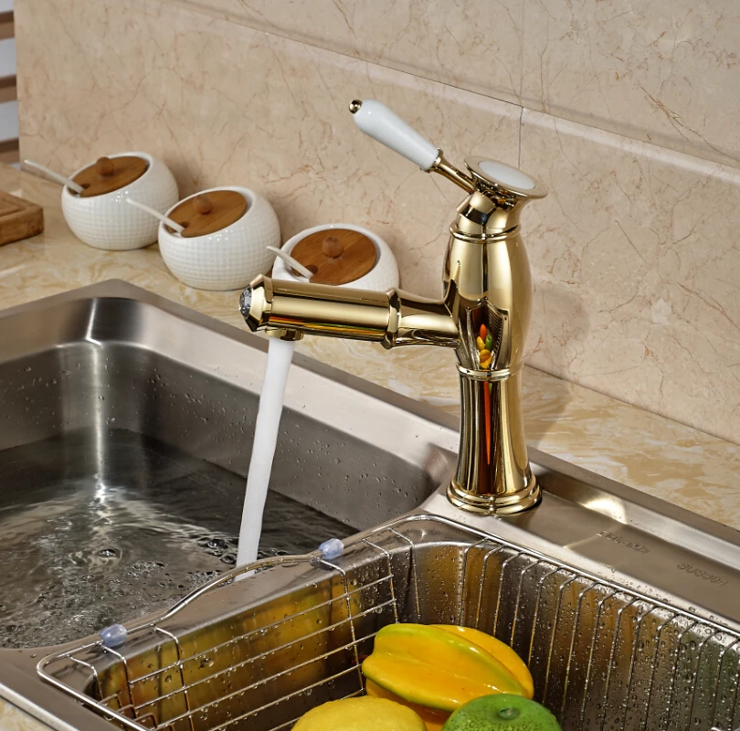 

Gold Polished Singel Lever Kitchen One Hole Mixer Tap Single Handle Faucet