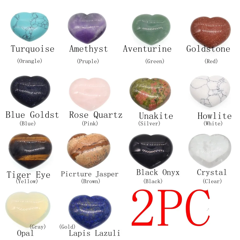

2pc Tiger Eye Quartz Fluorite Heart Shape Lapis Lazuli Healing Crystal Chakra Natural Stone Carving Aura Free Pouch