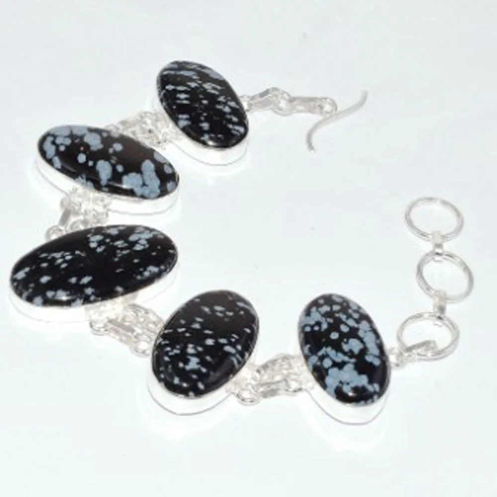 

Sanowflake Obsidian Bracelet Silver Overlay Over Copper , 22.4 cm, B3616