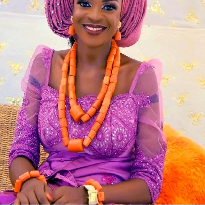 Новые ювелирные изделия Dudo, африканские Свадебные Ювелирные наборы, оранжевые оригинальные коралловые бусы, ювелирный набор для нигерийских свадеб, женщин - Окраска металла: J