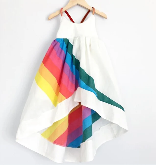 

Princess Kids Baby Girls Flower Party Tutu Dress Summer Beach Style Rainbow Printed Party Backless Dresses