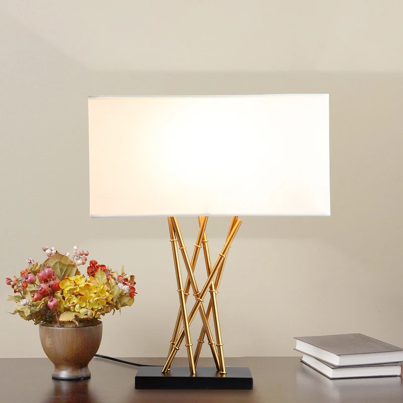 

Led Table lamp Lustre Bamboo Table Lamps For Living Room Bedroom Light Metal Desk Lamp Fabric Lampshade Home Lighting abajour