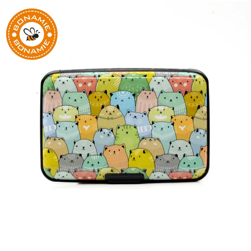 

BONAMIE Cute Bears Aluminum Credit Card Holder Case With 6 Slots RFID Blocking Metal Wallet Business Card Case For Lady 2019 New