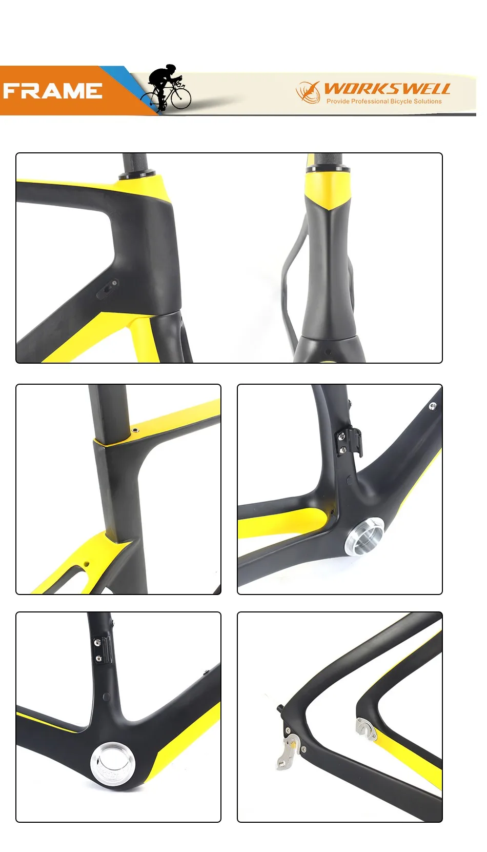 Clearance Workswell bikes carbon frame road bicycle 700C aero Disc brake 46/49/52/54/56/58 available Di2 bike frame 5