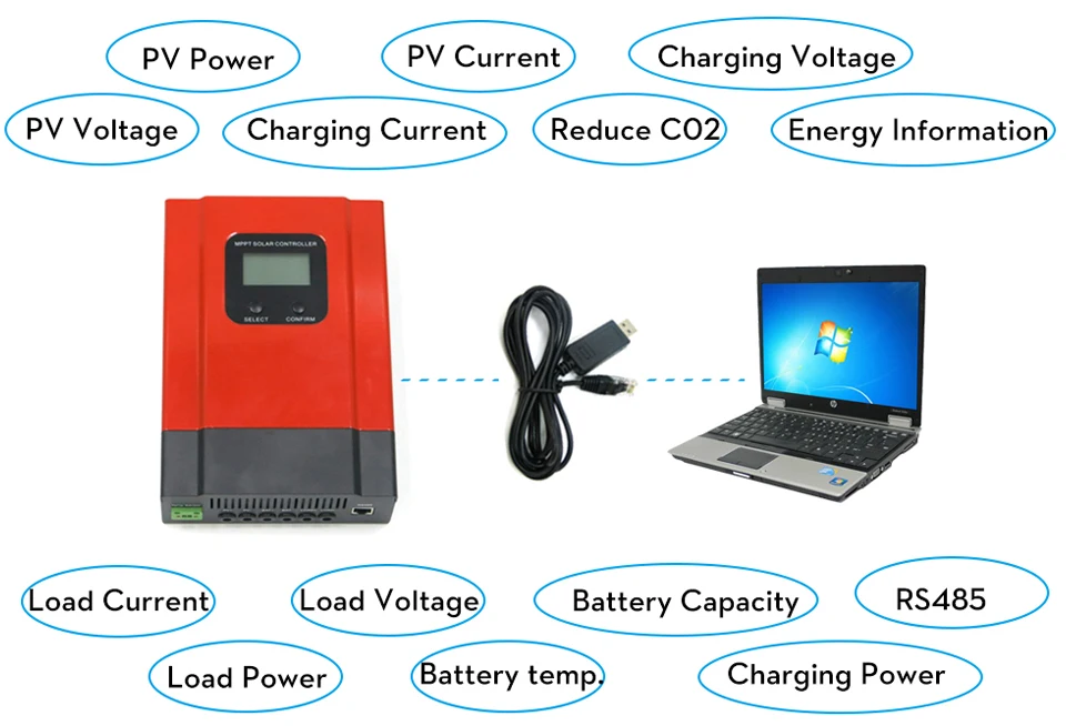 60A 50A 30A MPPT солнечные контроллеры заряда PV зарядное устройство регулятор DC12V/24 В/36 В/48 В автоматическое распознавание Wi-Fi функция на выбор