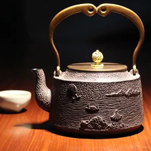 1.5L изысканный пейзаж узор чугун без покрытия ремесла чайный набор кунг-фу специальное украшение