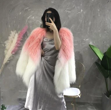 pink Зимняя новая шуба из меха енота и собаки 201 Женская куртка средней длины градиентного цвета темперамент элегантная верхняя одежда PR265 - Цвет: pink