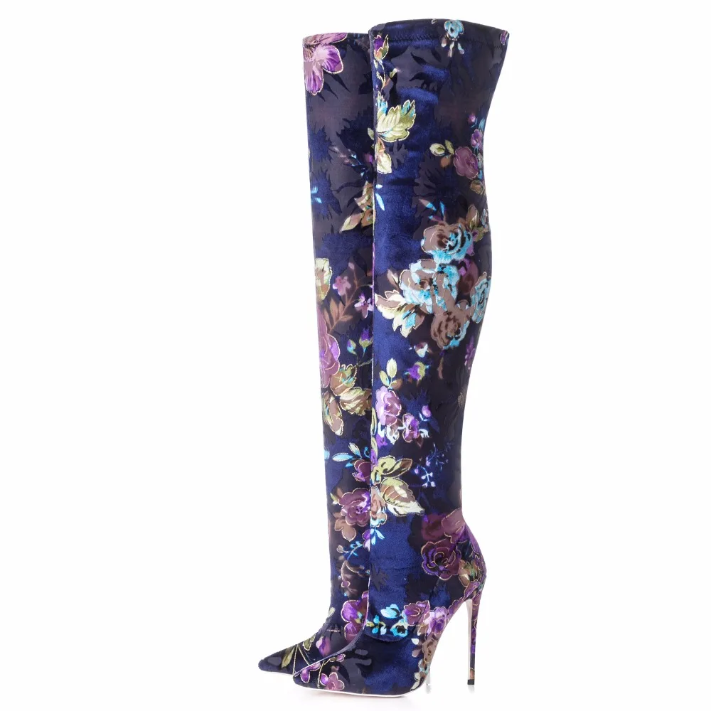 Arden Furtado/ г. Весенне-осенние модные женские сапоги на высоком каблуке 12 см с цветочным принтом, эластичные сапоги выше колена стилеты, большие размеры