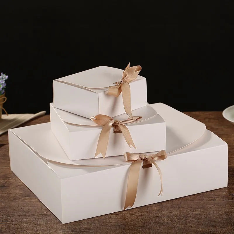 Несколько размеров черный белый крафт-бумага подарочная коробка посылка Свадебная вечеринка коробка для конфет с лентой