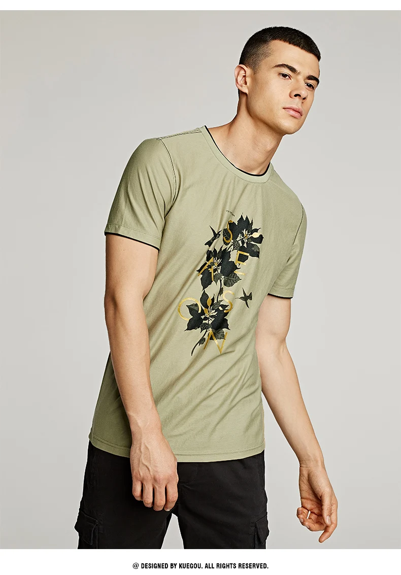 Лето, Мужская футболка, хлопок, с цветочным принтом, зеленый цвет, для мужчин, повседневная, короткий рукав, облегающая, футболка, мужские топы, футболка, 09349