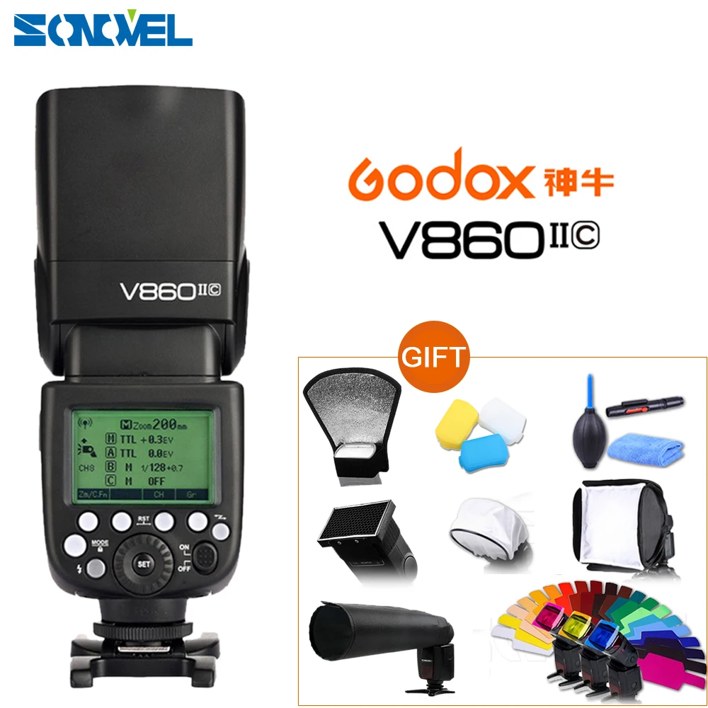 Bateria de Flash Velocidadelite para Canon 7d2 + 10 Godox Ving E-ttl 1 – 8000 Li-ion 850d 800d 760d 7d 5ds 5d4 6d2 5d3 Presente Kit V860ii-c Hss
