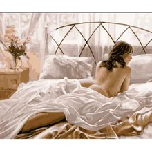 YIKEE декоративная картина маслом по номерам, краска по номерам женщина на кровати