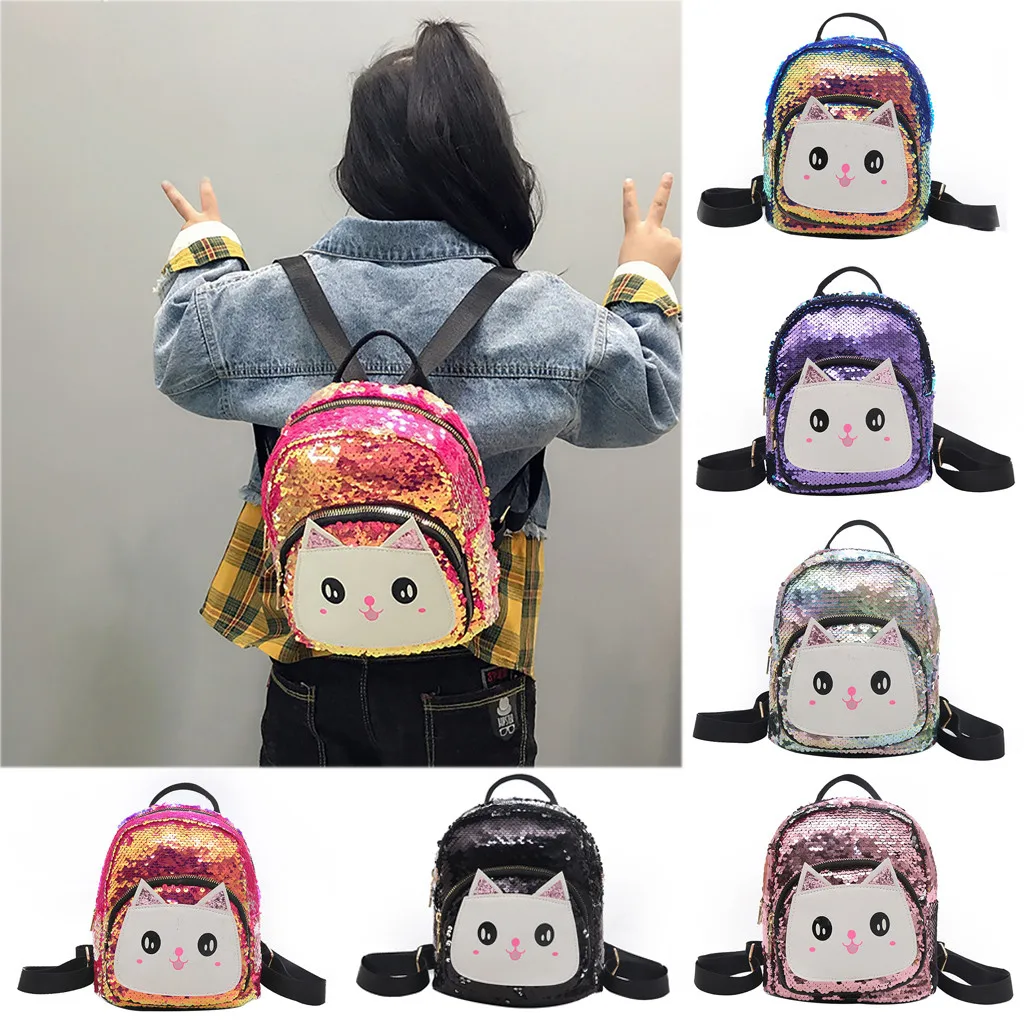 Рюкзаки для девочек и мальчиков с милым котиком, блестящими блестками, сумка на плечо, Школьный Рюкзак Для Путешествий, мини-сумки, хит, Детский рюкзак для малышей