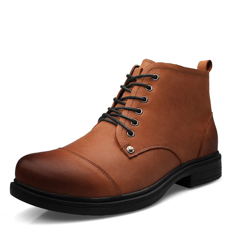 23.5-28.5cm AutumnWinter warm cotton boots Climbing Outdoors Skid Shoe Casual shoes men short plush High Quality Genuine Leather | Обувь