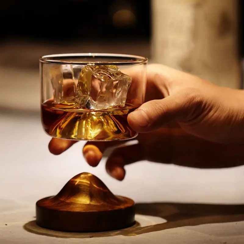 

Home Kitchen Whiskey Wine For Glass Vodka Transparent Whiskey Bottom Mountain Bar Wooden Club Cup