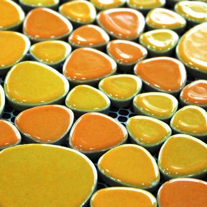 orange color ceramic pebble mosaic tiles for bathroom shower kitchen
