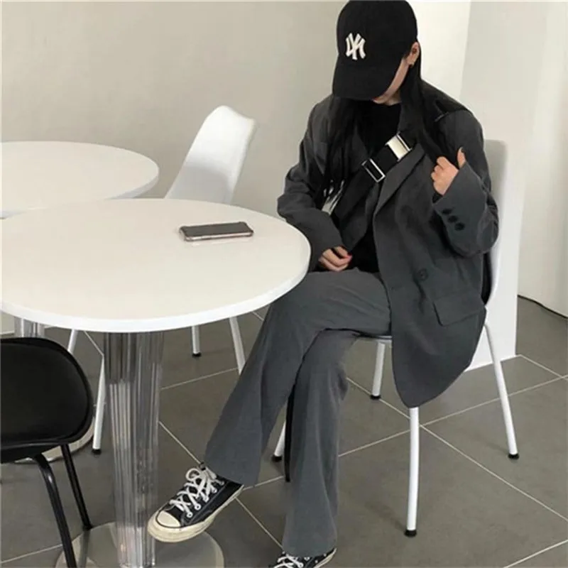 

CBAFU office lady turn down collar loose pants suit women 2 piece set blazer jacket suit coat work wear female set clothing D585