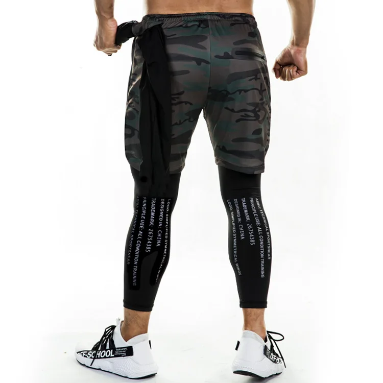 Лето мужские быстросохнущие двухслойные Skintight анти-блестящий спортивный костюм брюки для тренировок на открытом воздухе Фитнес Брюки Мужская одежда