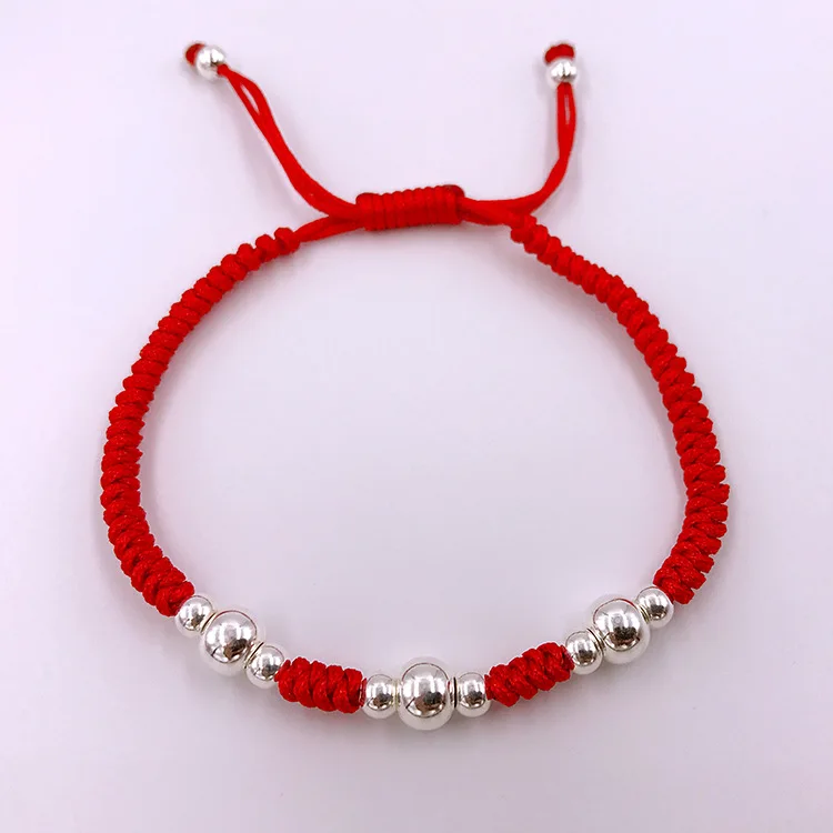 

S925 Sterling Silver Small Ball Lucky Red Rope Bracelet Handmade Bangle Wax String Amulet High Quality Jewelry