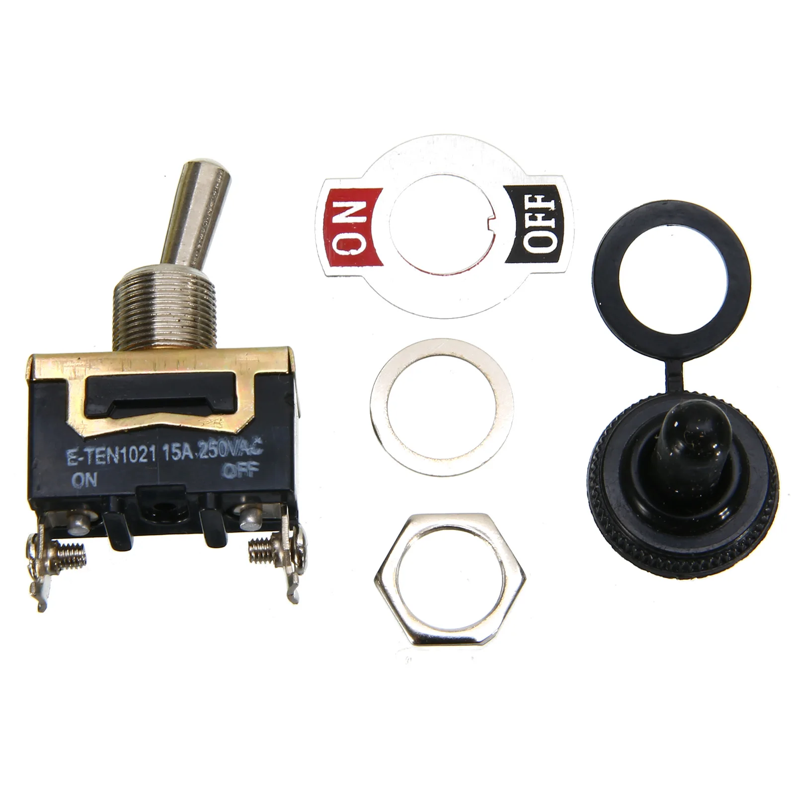 Mayitr 5Pcs/set 250V 15A Toggle Switch SPST 2Pin Heavy Duty Car Boat ON/OFF Rocker Toggle Switch Waterproof Boot