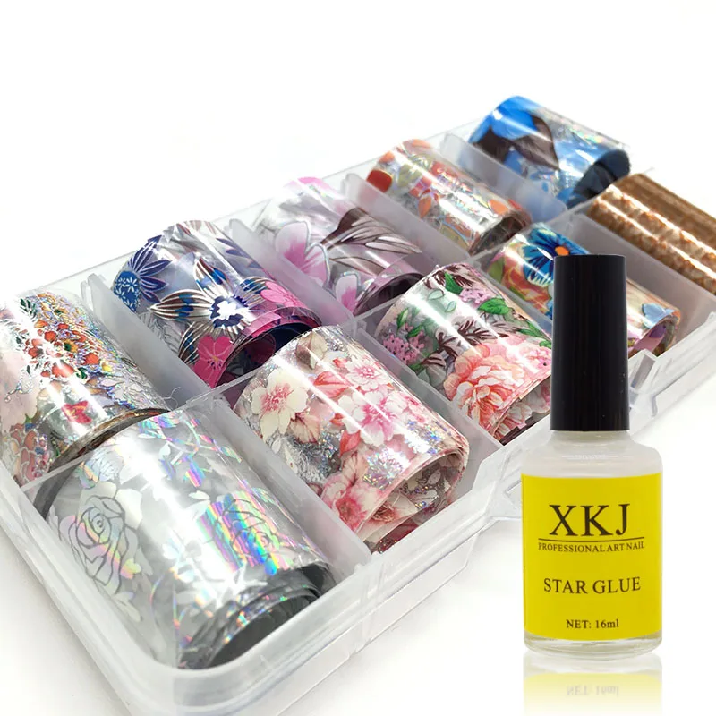 

1 Box 2.5*100cm Laser Starry Holographic Nail Foil Set Nail Sticker Nails Foils Nail Art Kits with Free Star Glue Stencil Decal