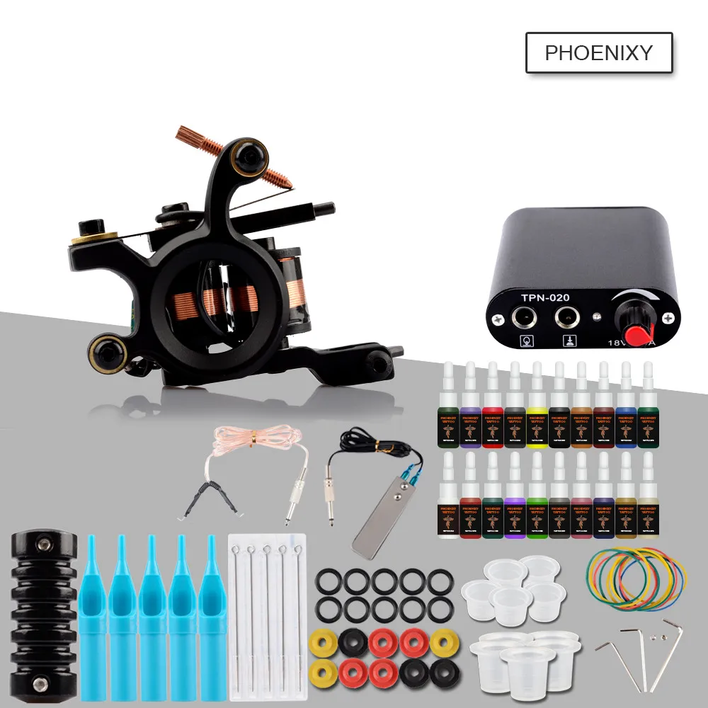 

Complete Tattoo Kit One Machine Set Black Power Supply Needles Permanent Make Up Professional Tattoo Kit Set Pigment Ink Make up