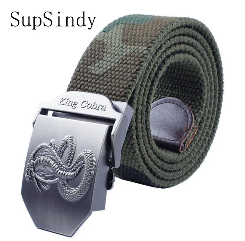 SupSindy мужской холщовый ремень King Cobra пряжка военный джинсовый ремень армейские тактические ремни для мужчин Высокое качество мужской ремень армейский зеленый - Цвет: Camouflage 1