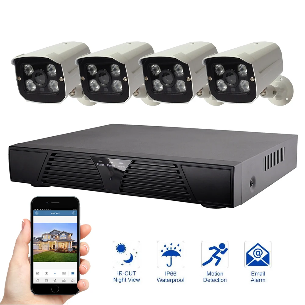 4CH Security System 1080P IP Camera Video Surveillance System Night Vision Outdoor Waterproof Security Camera Kit