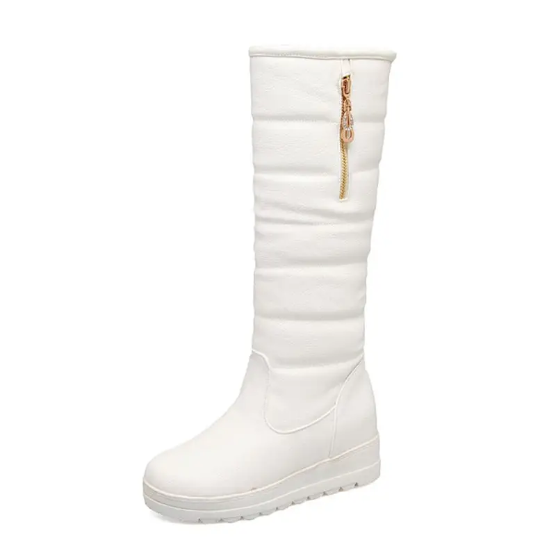 REAVE CAT/Большие размеры 34-42, Зимняя Теплая обувь на меху женские пикантные зимние сапоги до колена водонепроницаемая обувь на танкетке теплая обувь, A178 - Цвет: White