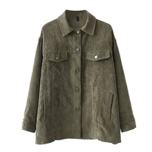 Женские винтажные вельветовые куртки пальто негабаритных пуговиц карманы с длинным рукавом Женские куртки плащ цвета хаки Свободная верхняя одежда Топы