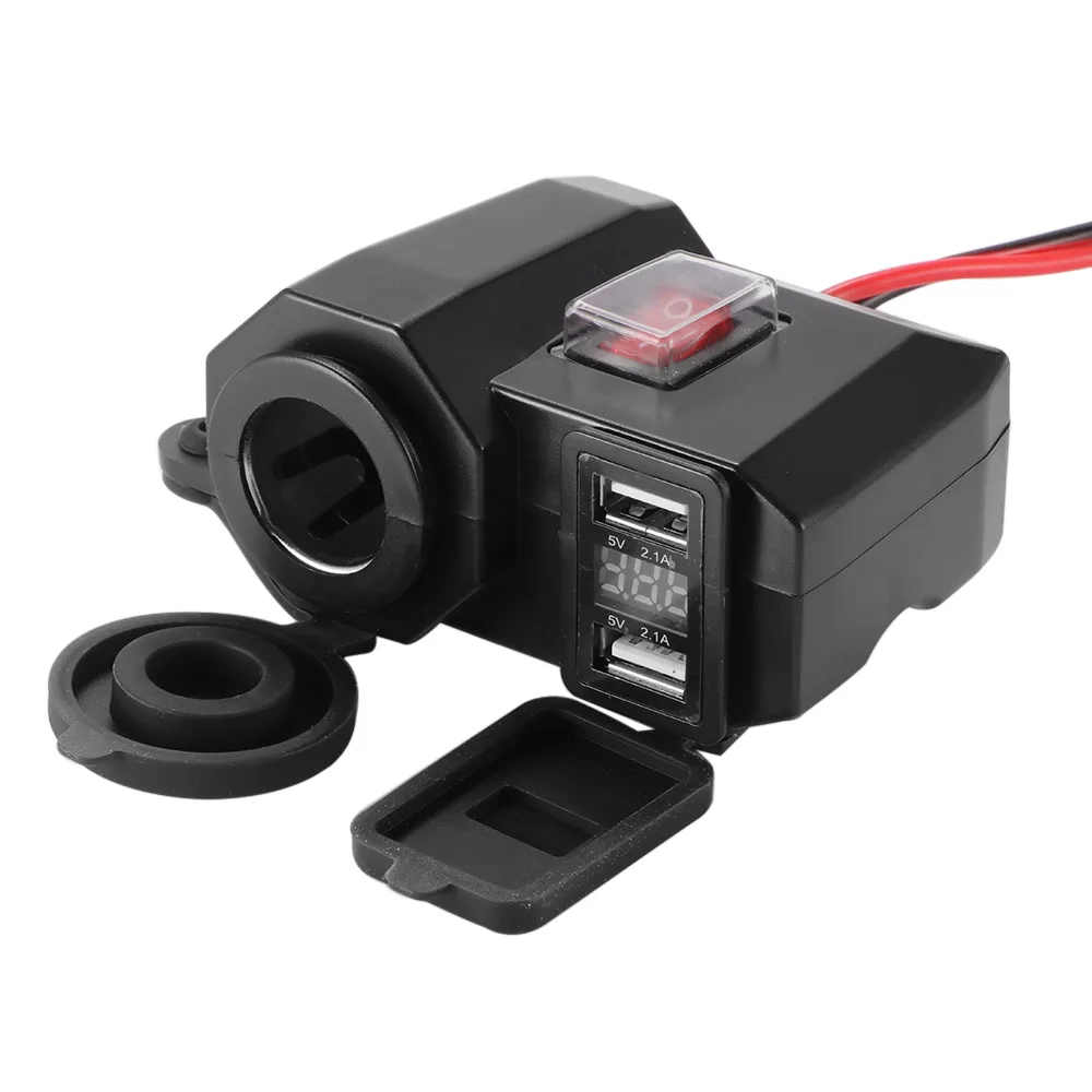 

AOZBZ 3 in 1 Motorcycle Cigarette Lighter Digital Display Voltmeter Motorcycle Mobile Phone Charger Waterproof USB Quick Charge