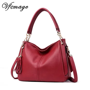 

Vfemage Designer Hangbags Women Cow Leather Shoulder Bags Ladies Solid Bags Female Large Tassel Tote Women Casual Crossbody Bag