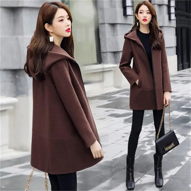 

Woolen coat female long section 2018 autumn and winter wear new loose cloak short paragraph small one coat tide