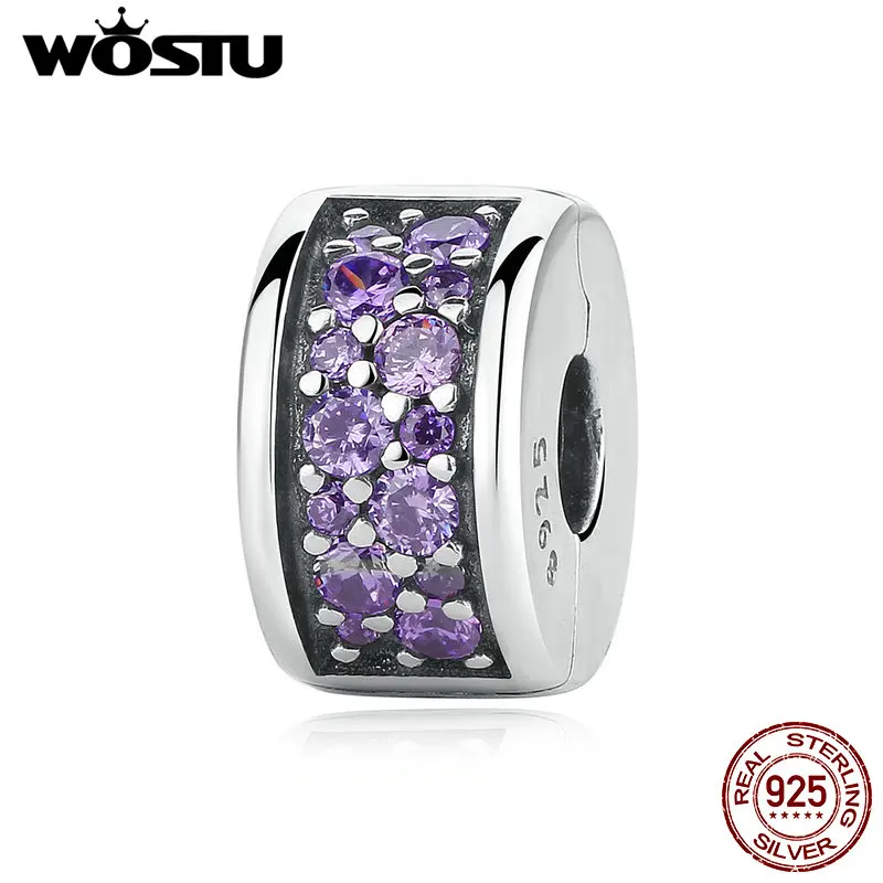

100% 925 Sterling Silver Shining Elegance Clip Charm With Purple CZ Fit Original wst Bracelet Pendant Authentic DIY Jewelry