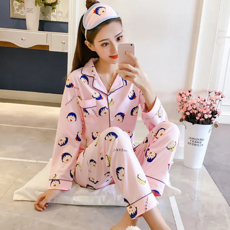 Женская Хлопковая пижама с длинным рукавом рисунком ананаса|cotton pajama set|pajama setslong
